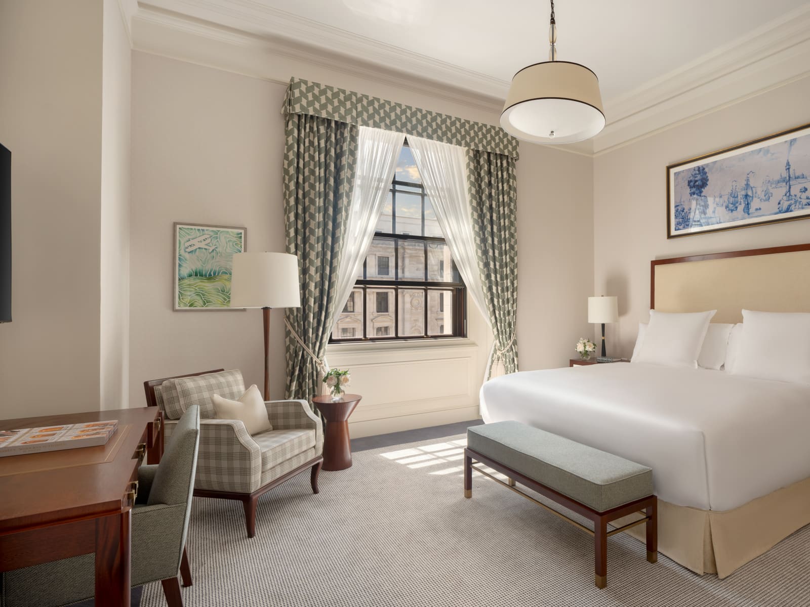 Deluxe Double room at Raffles London at The OWO, Whitehall. Official hotel photograph.