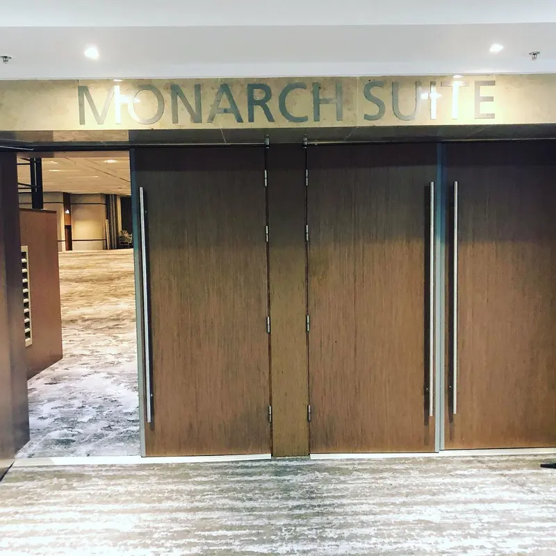 Doors to the Monarch Suite conference room at the Hilton London Metropole.