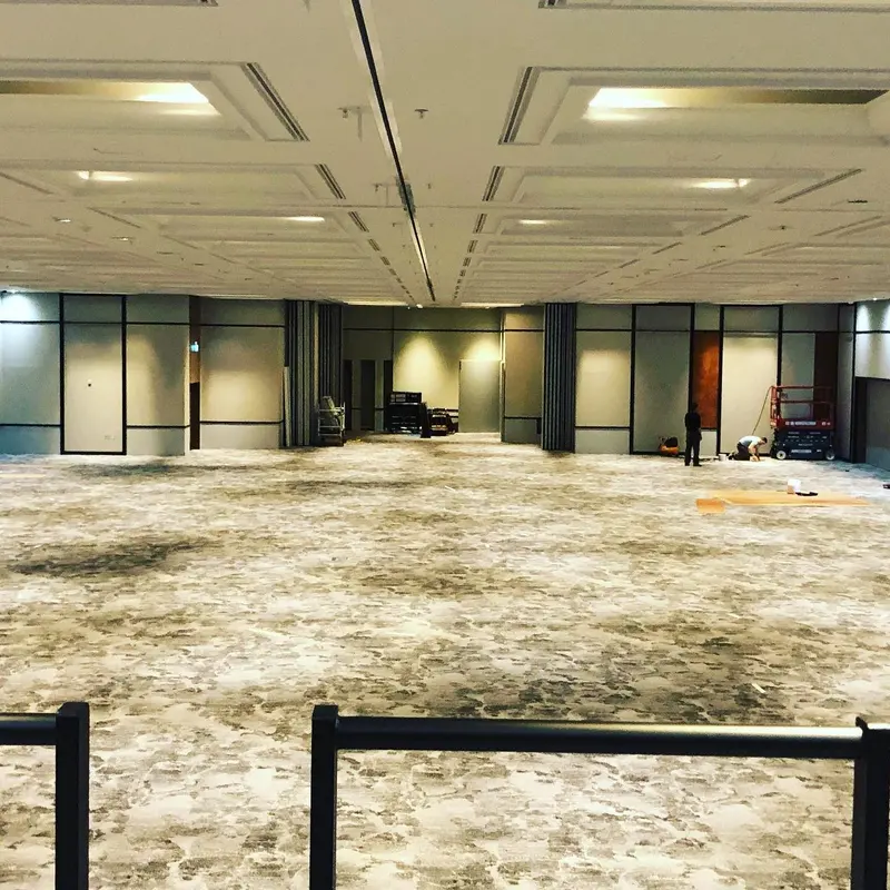 Conference room with patterned carpet and wallcovered panels, Hilton London Metropole.