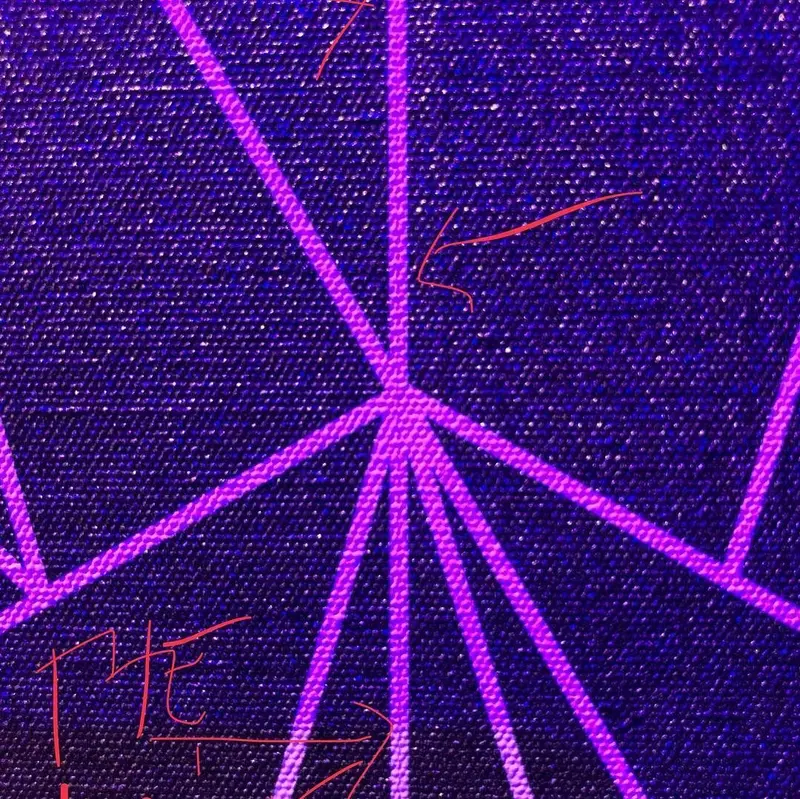 Bespoke geometric digital wallcovering under purple lighting, Oxygen Freejumping, The O2.