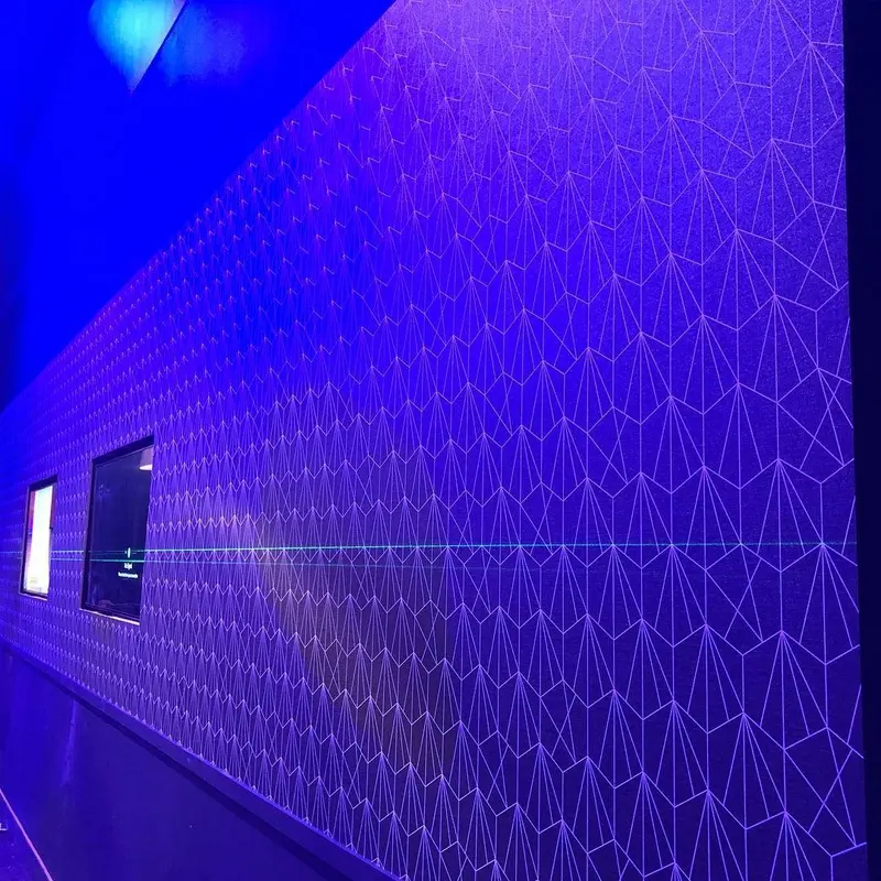 Close-up of a fine-line geometric wide-vinyl wallcovering, Oxygen Freejumping, The O2.