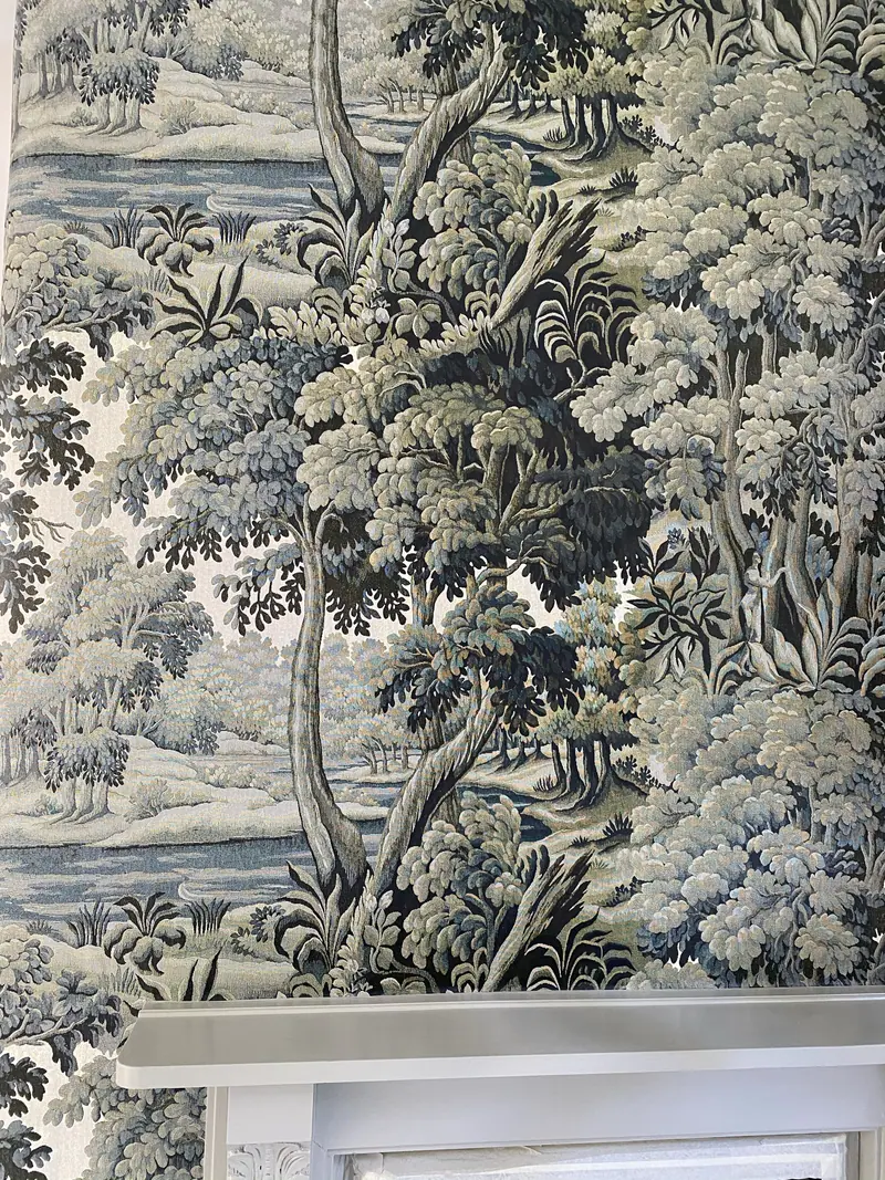 Detail of the PLANTASIA forest mural by House of Hackney, hung by Mr Wallcover at the Castle of Trematon, Cornwall.
