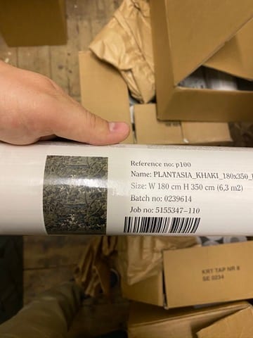 Roll label for House of Hackney PLANTASIA wallpaper on site at the Castle of Trematon.