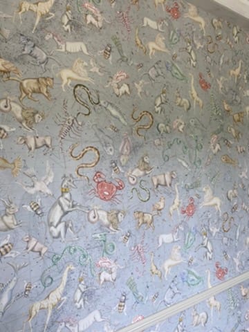 Close view of a celestial blue wallpaper at the Castle of Trematon.