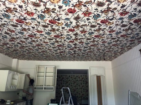 Floral wallpaper on a ceiling at the Castle of Trematon.